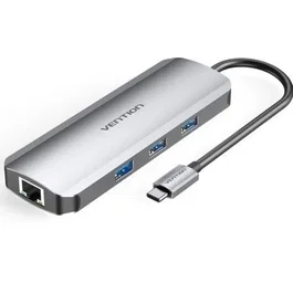 Vention TOKHB Docking USB Tipo-C con 1xHDMI, 3xUSB, USB-C PD, RJ45, Lector SD/MicroSD - Gris